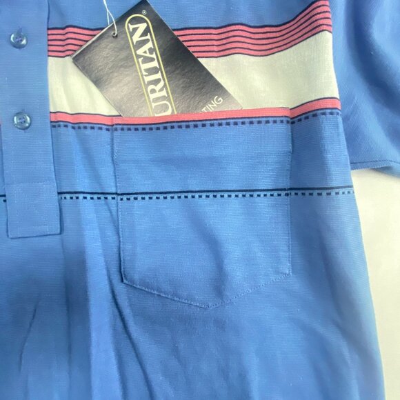 Vintage Puritan Polo Short Sleeve Shirt Mens M Blue White Pink Striped NWT - Picture 5 of 10